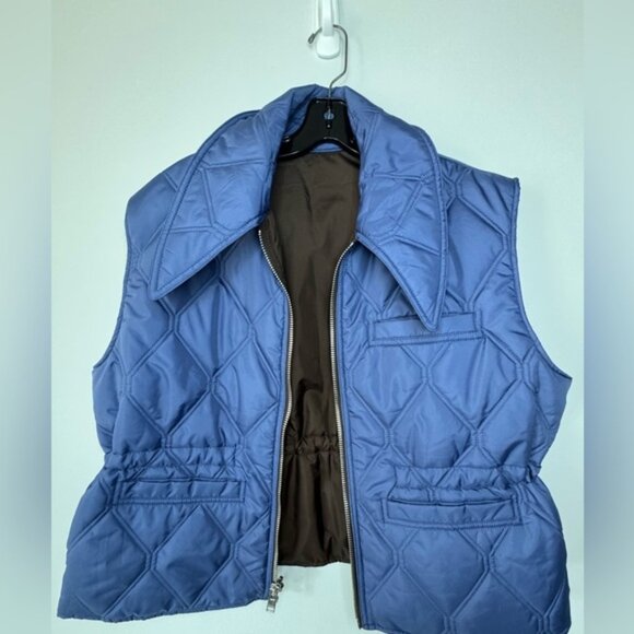 Ganni Reversible Quilted Vest Blue/Brown – Brand New - Picture 3 of 17